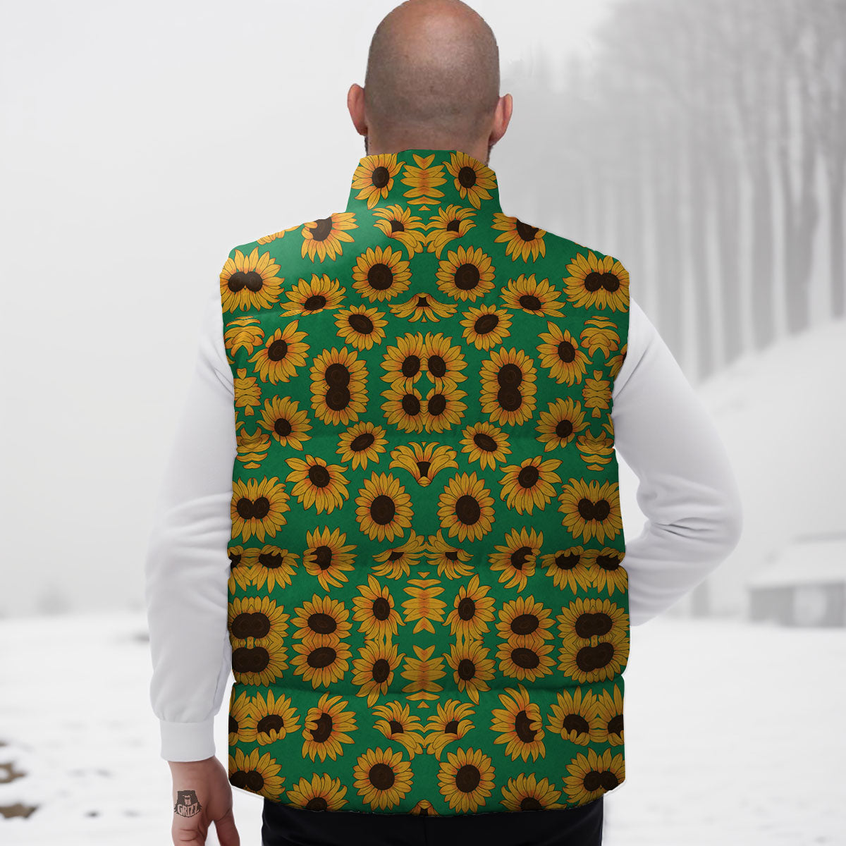 Sunflower Green Print Pattern Down Vest