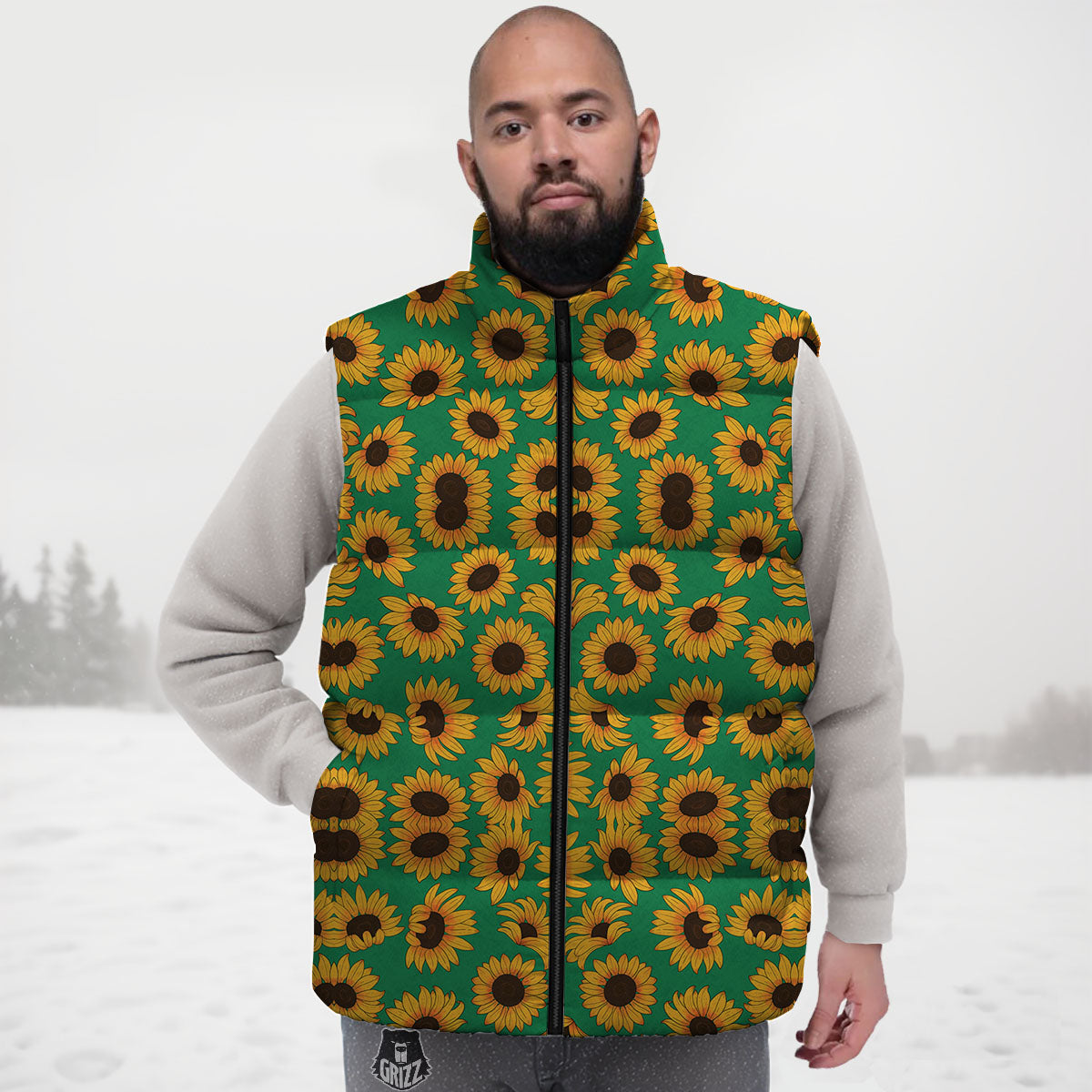 Sunflower Green Print Pattern Down Vest