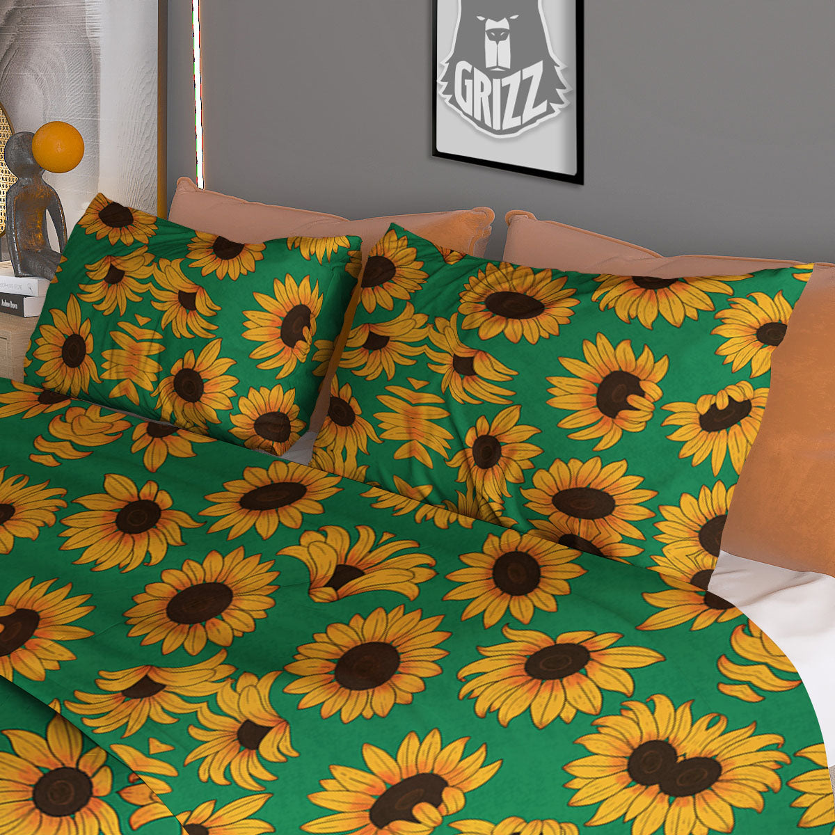 Sunflower Green Print Pattern Duvet Cover Bedding Set