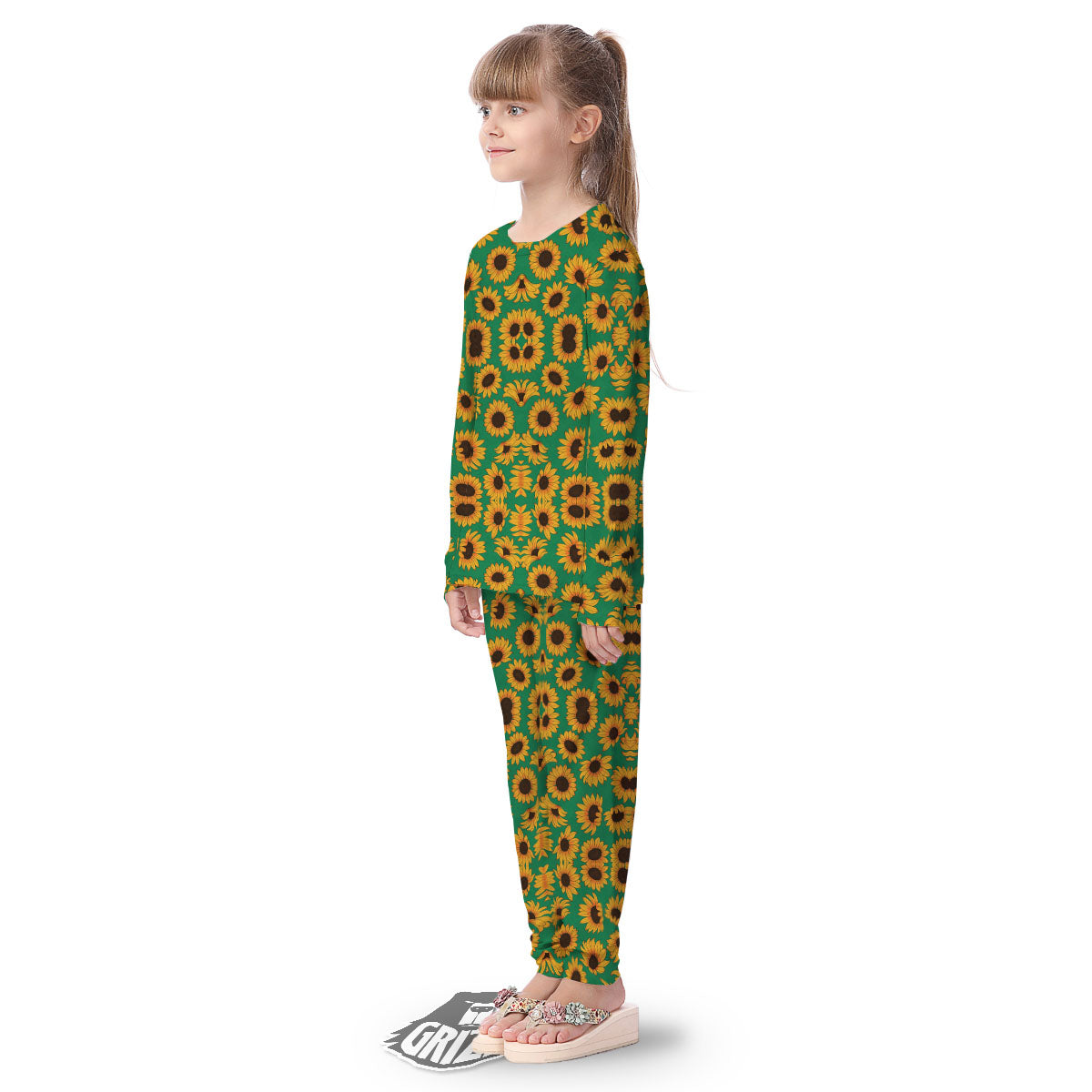 Sunflower Green Print Pattern Kid's Pajamas-grizzshop