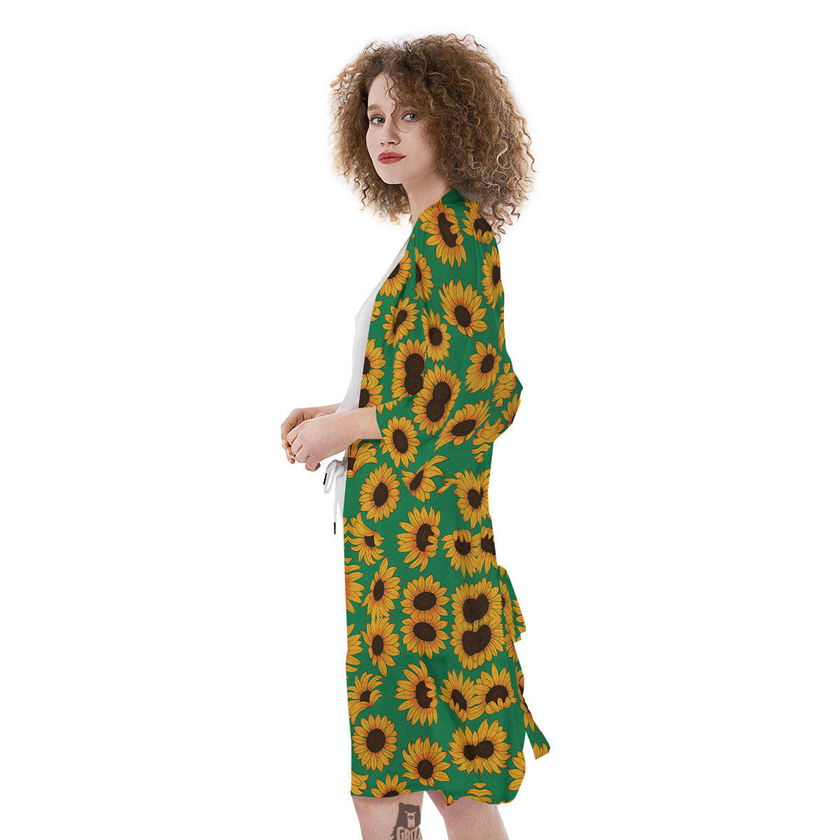 Sunflower Green Print Pattern Kimono-grizzshop