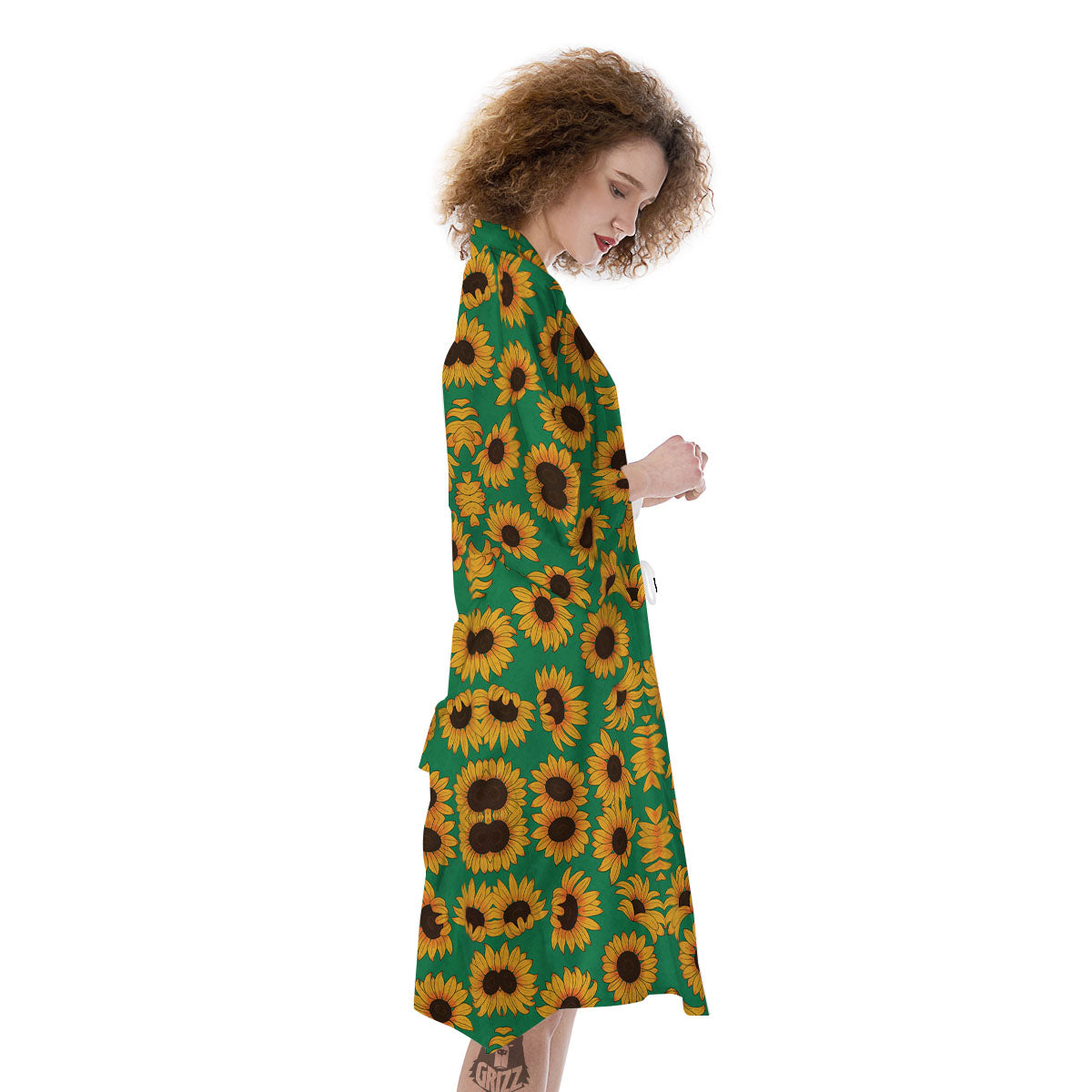 Sunflower Green Print Pattern Kimono-grizzshop