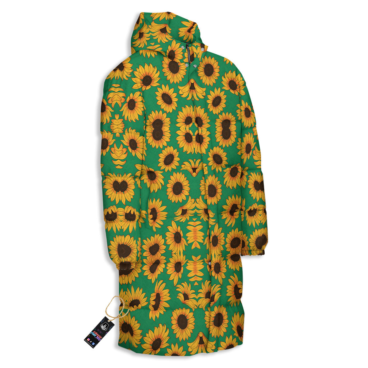 Sunflower Green Print Pattern Long Down Jacket-grizzshop