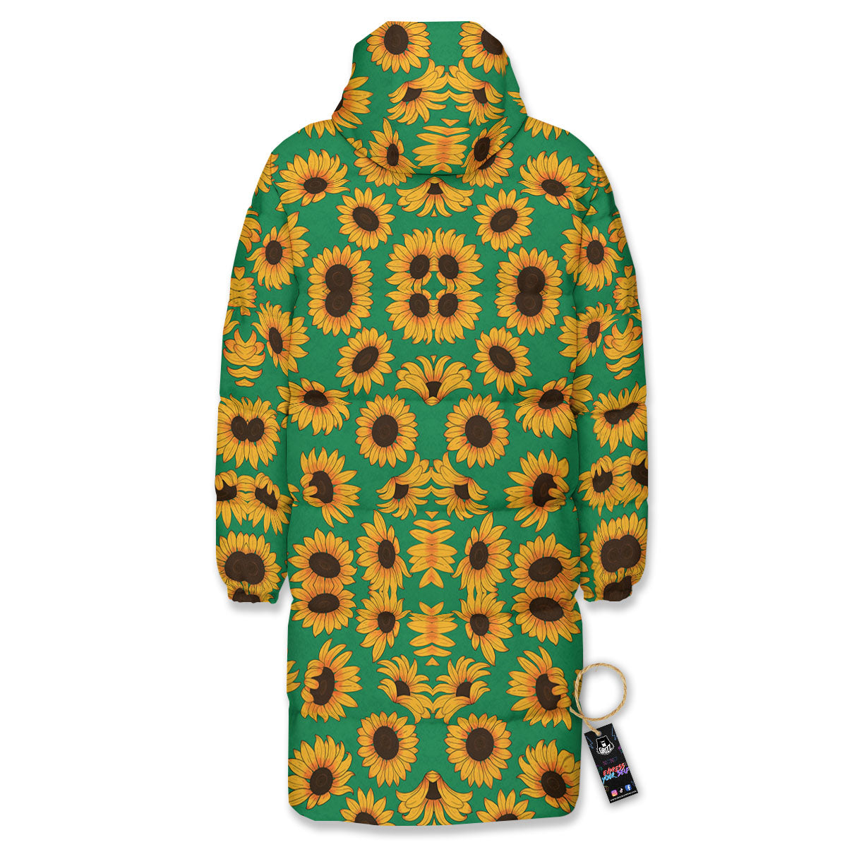 Sunflower Green Print Pattern Long Down Jacket-grizzshop