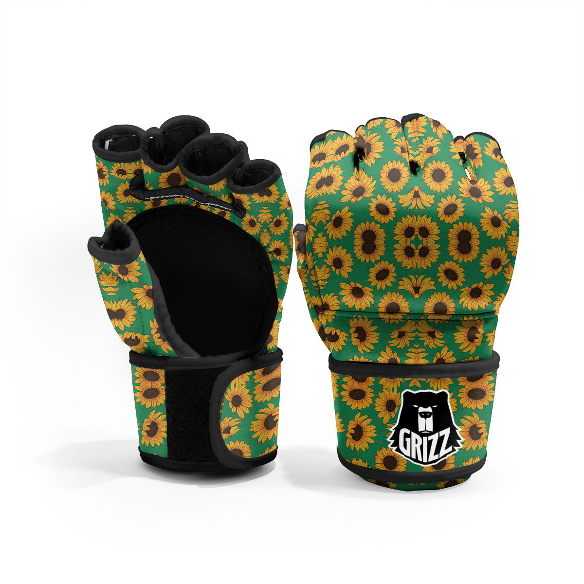 Sunflower Green Print Pattern MMA Gloves-grizzshop