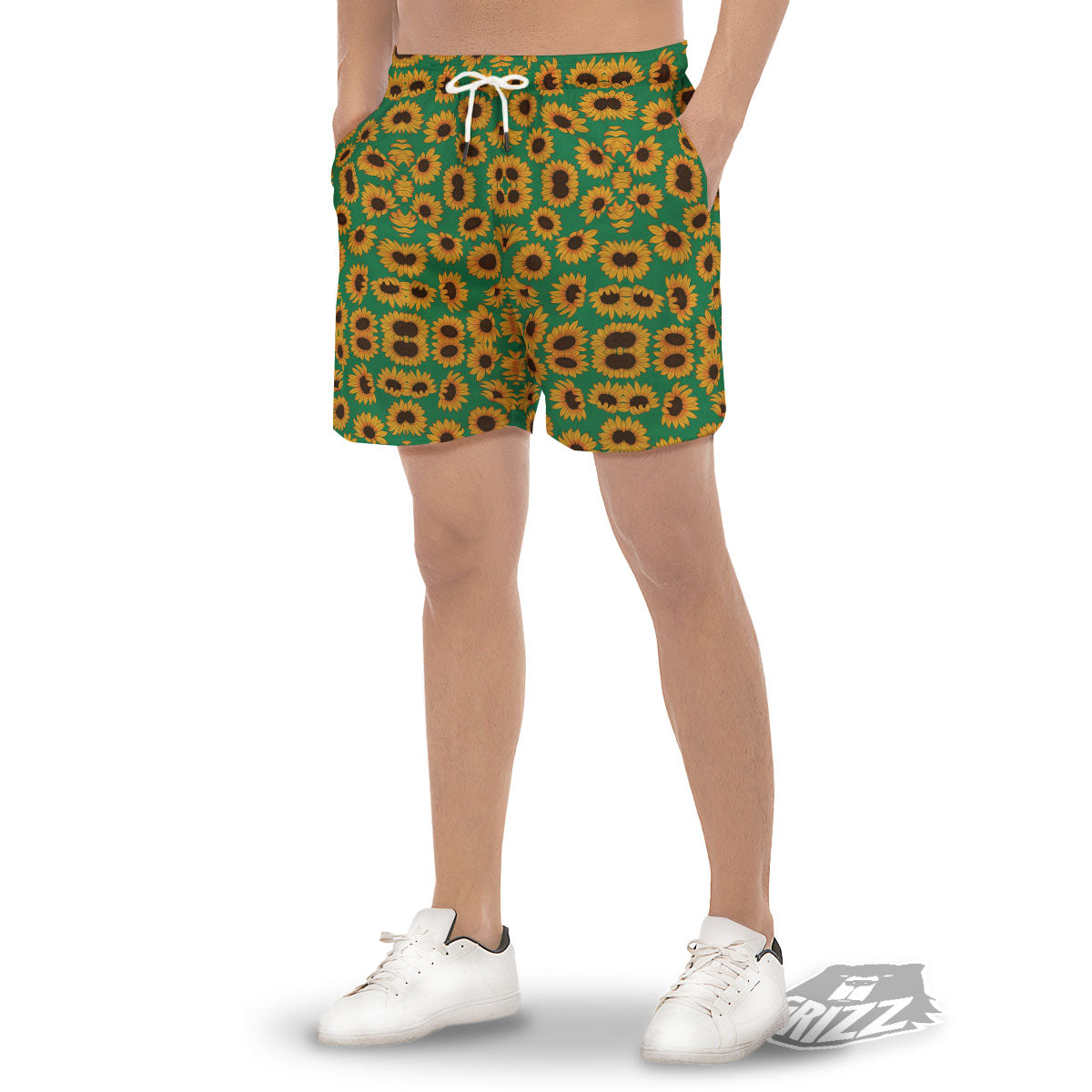 Sunflower Green Print Pattern Men's Gym Shorts-grizzshop