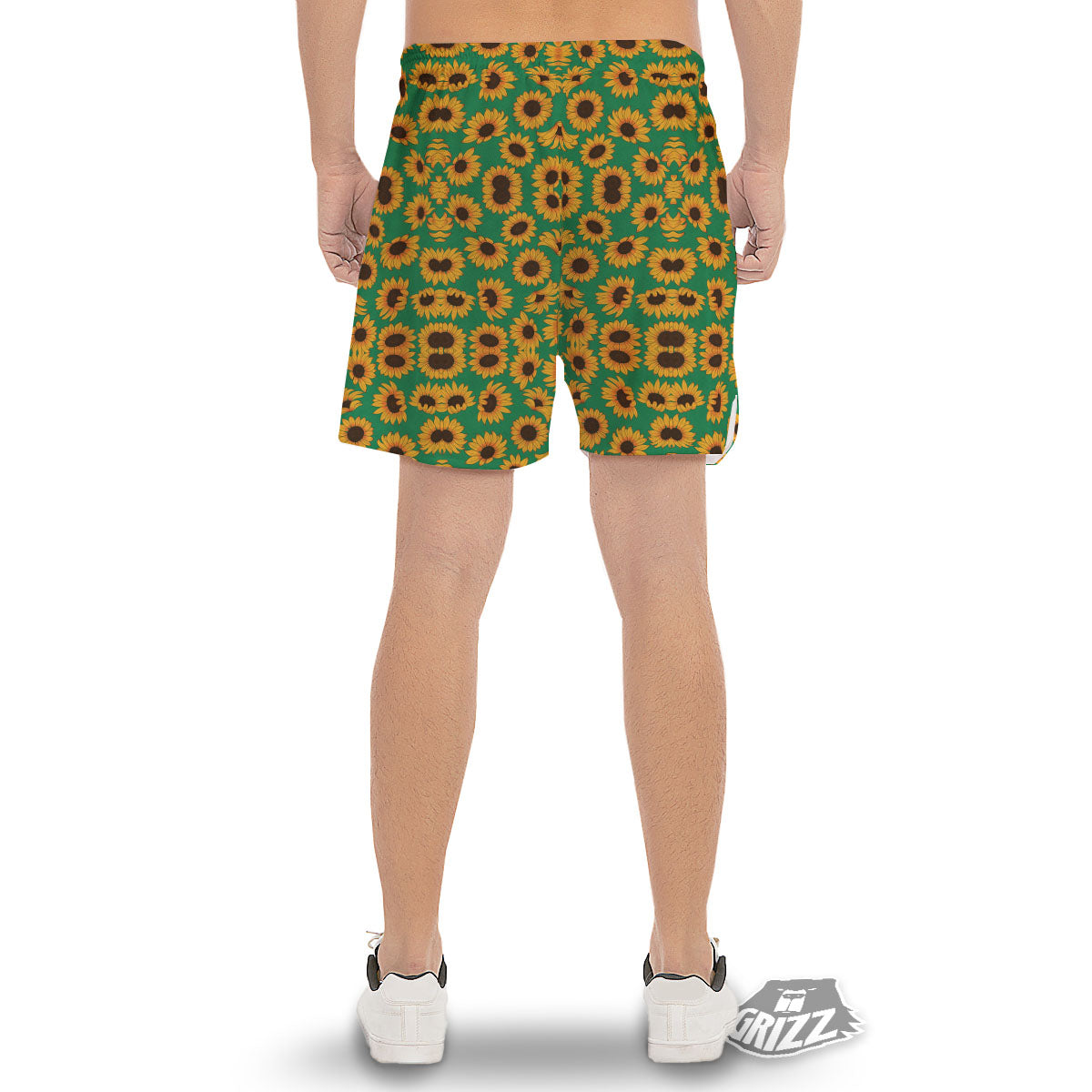 Sunflower Green Print Pattern Men's Gym Shorts-grizzshop