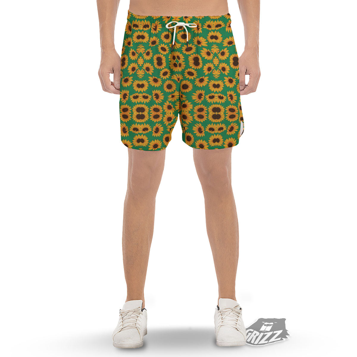 Sunflower Green Print Pattern Men's Gym Shorts-grizzshop