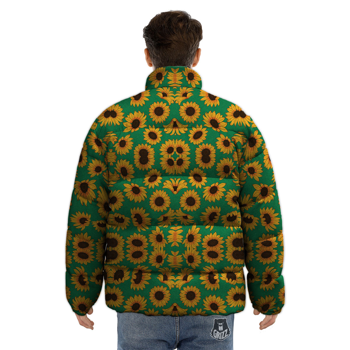 Sunflower Green Print Pattern Puffer Jacket-grizzshop
