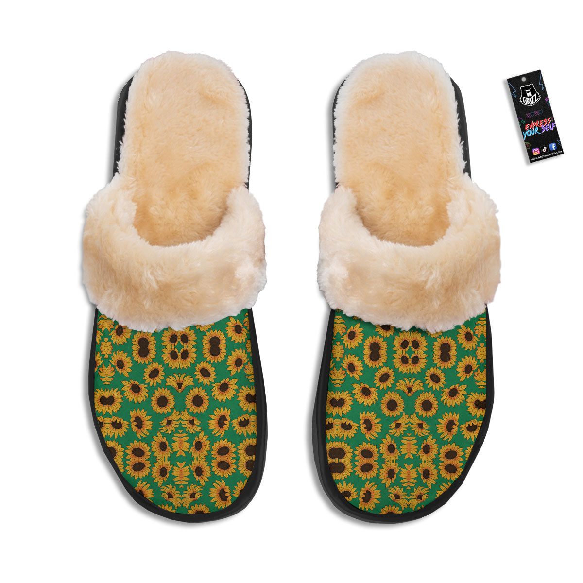 Sunflower Green Print Pattern Slippers-grizzshop