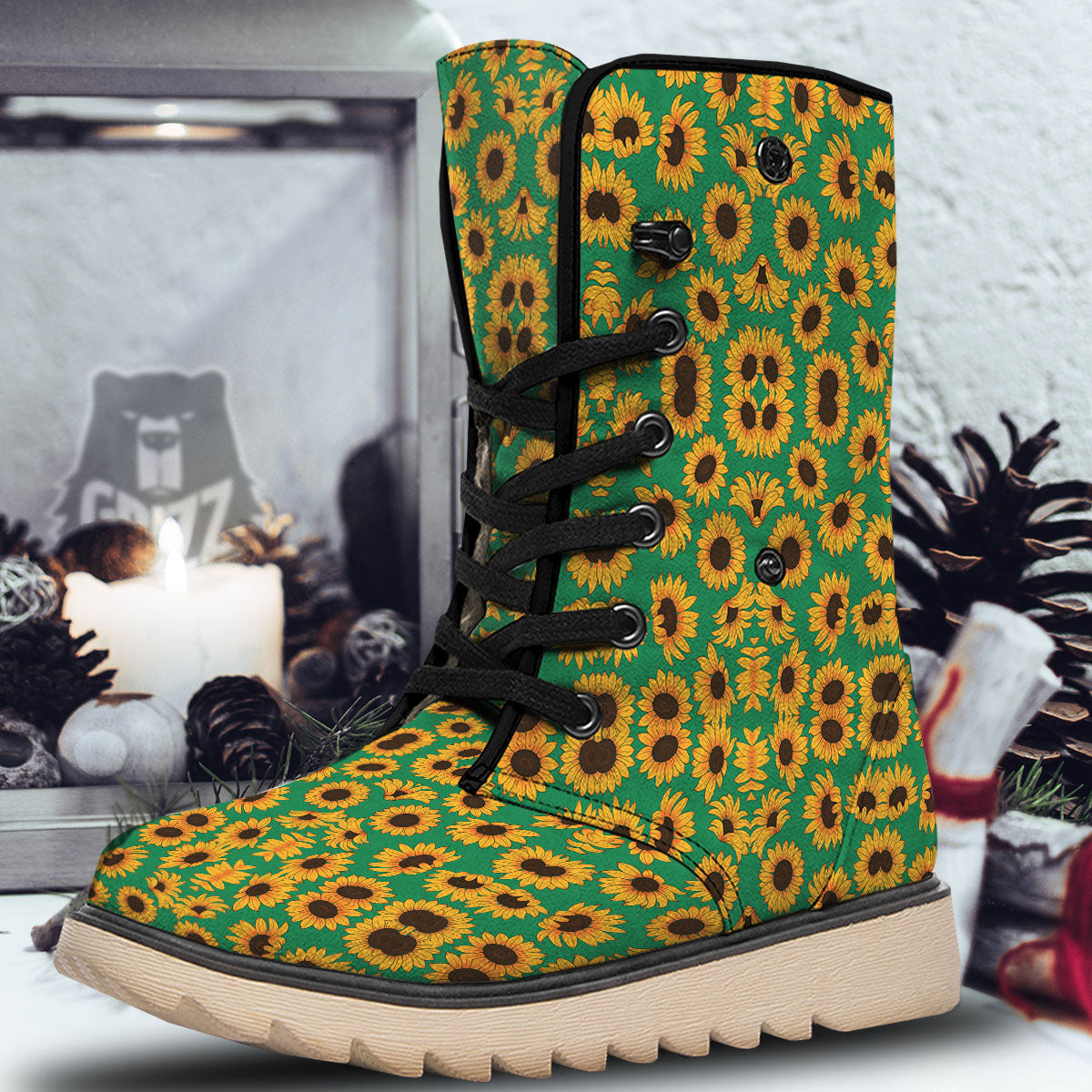 Sunflower Green Print Pattern Snow Boots-grizzshop