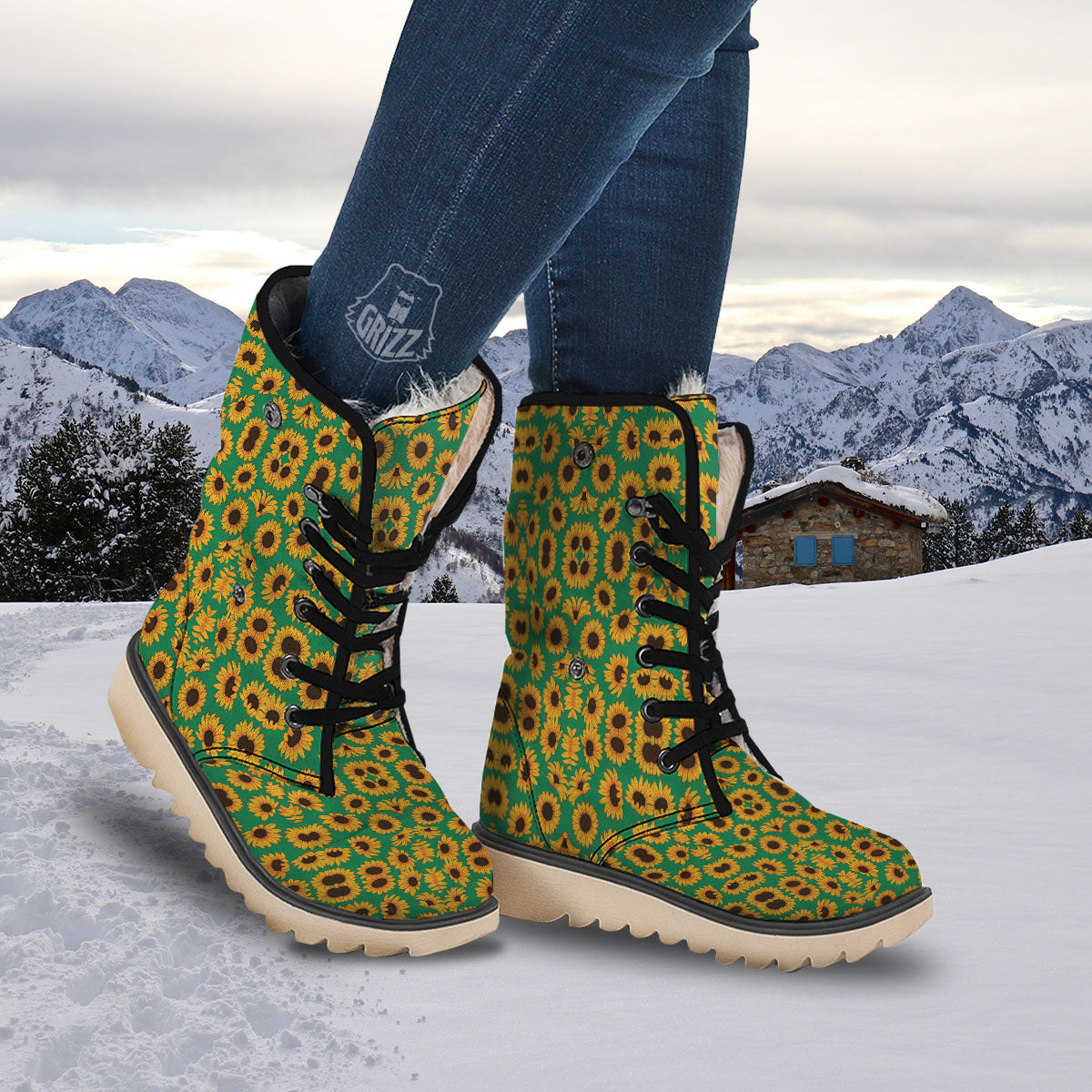 Sunflower Green Print Pattern Snow Boots-grizzshop