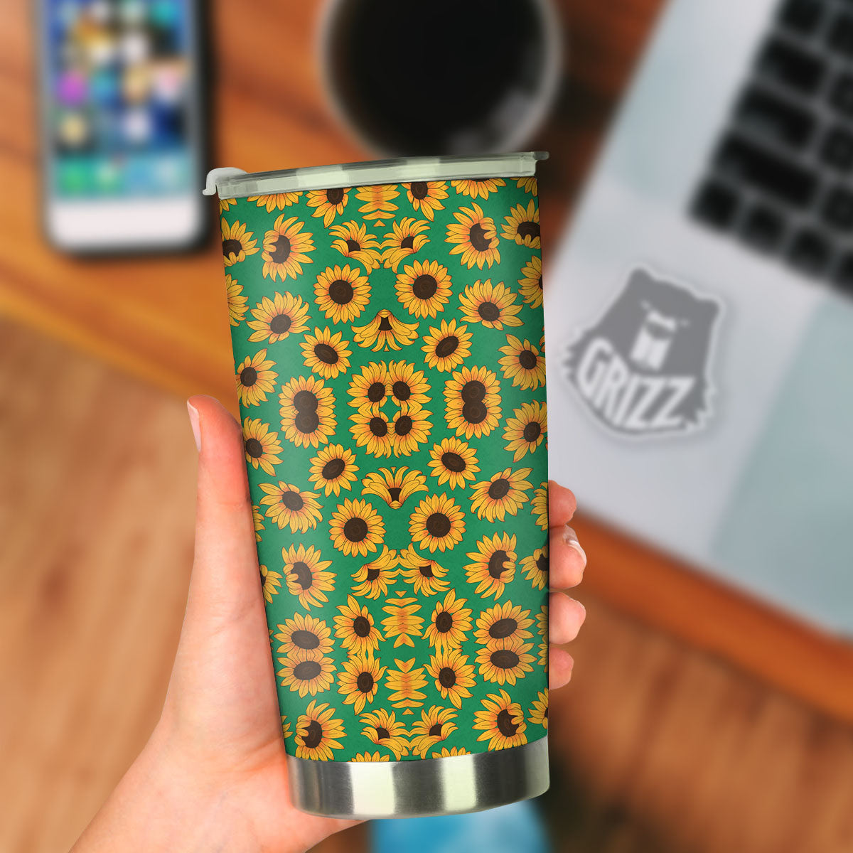 Sunflower Green Print Pattern Tumbler-grizzshop