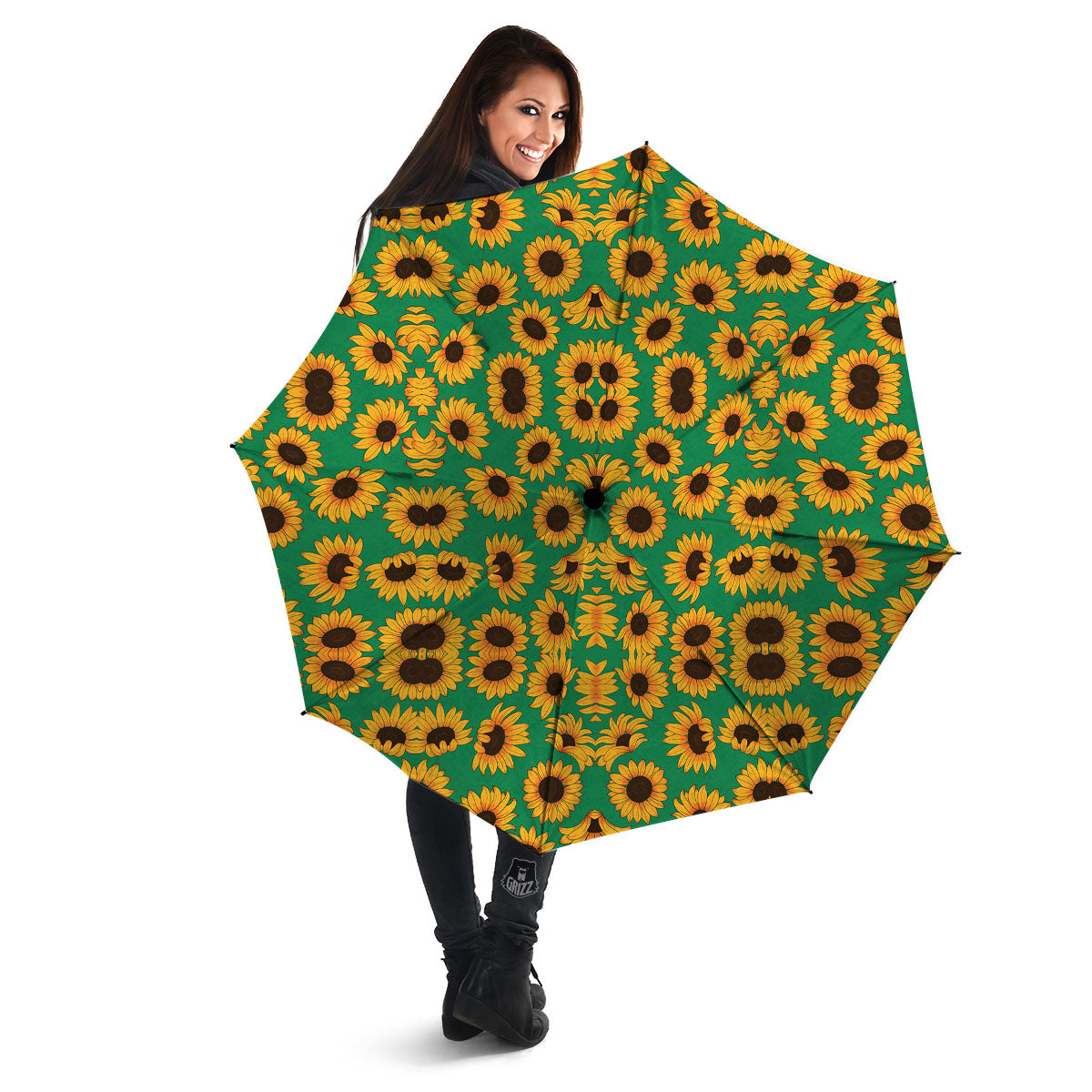 Sunflower Green Print Pattern Umbrella-grizzshop