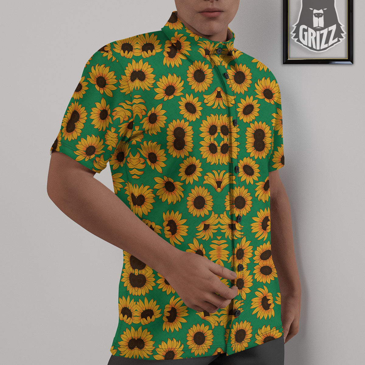 Sunflower Green Print Pattern Untucked Shirts-grizzshop