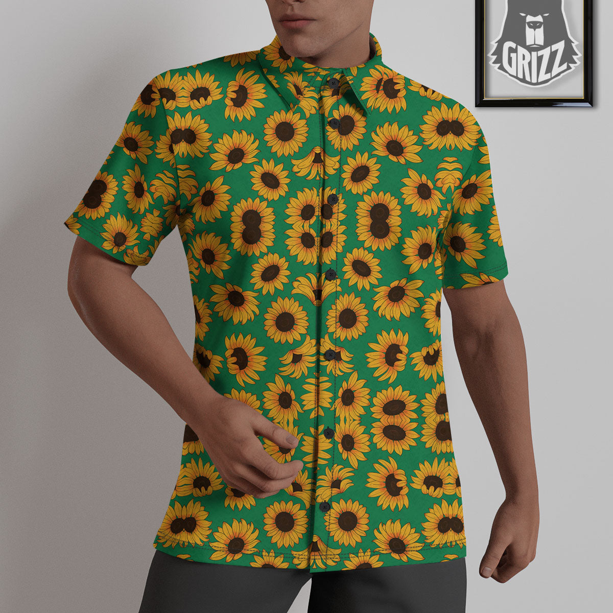 Sunflower Green Print Pattern Untucked Shirts-grizzshop