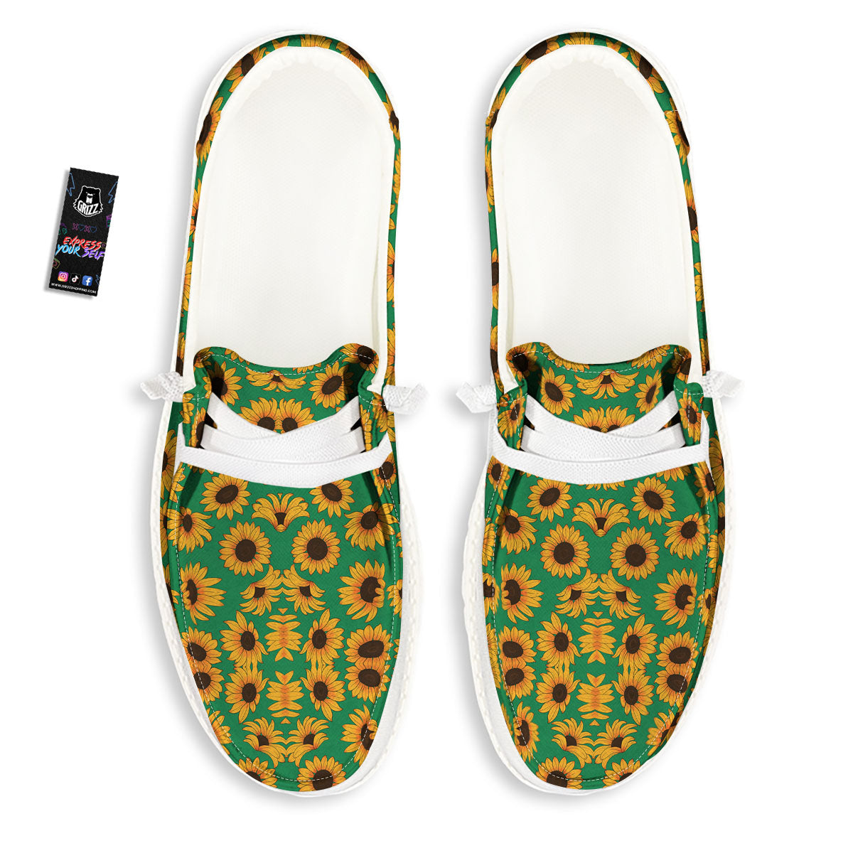 Sunflower Green Print Pattern White Loafers-grizzshop