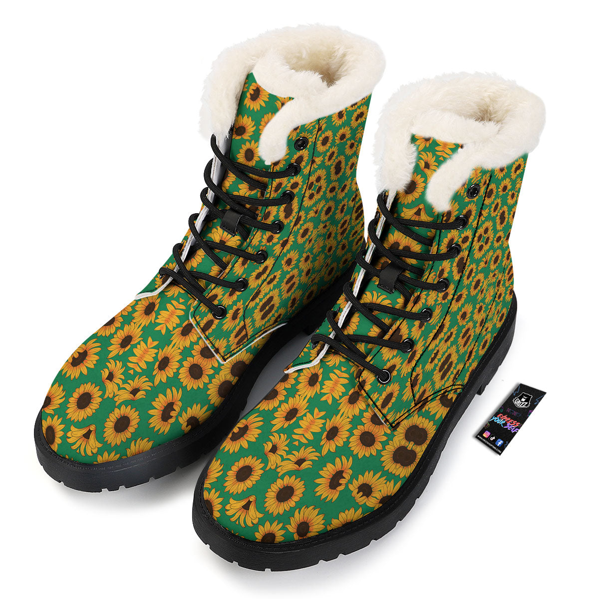 Sunflower Green Print Pattern Winter Boots-grizzshop