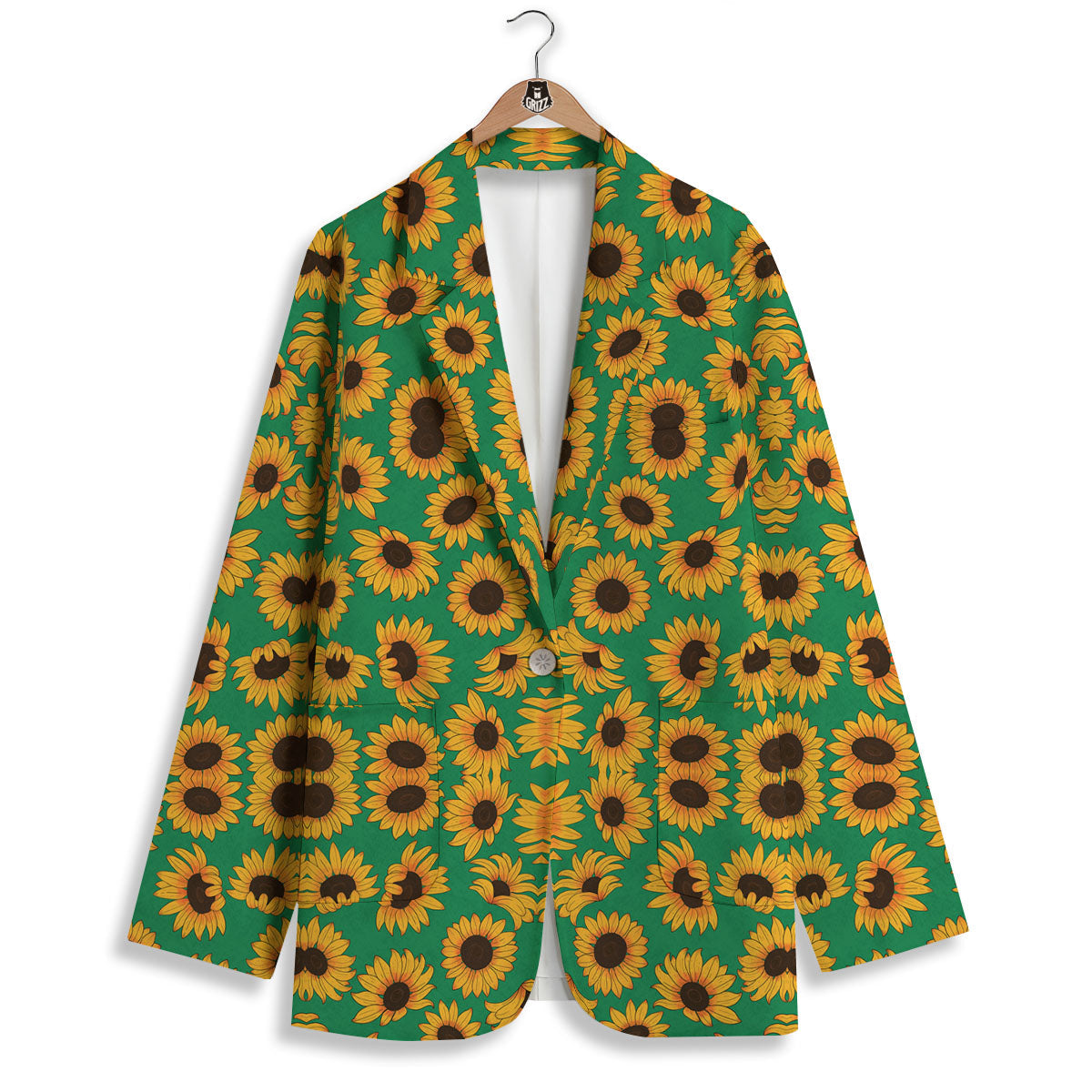 Sunflower Green Print Pattern Women's Blazer-grizzshop
