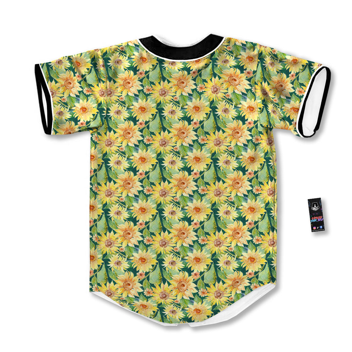 Sunflower Green Watercolor Print Pattern Baseball Jersey-grizzshop