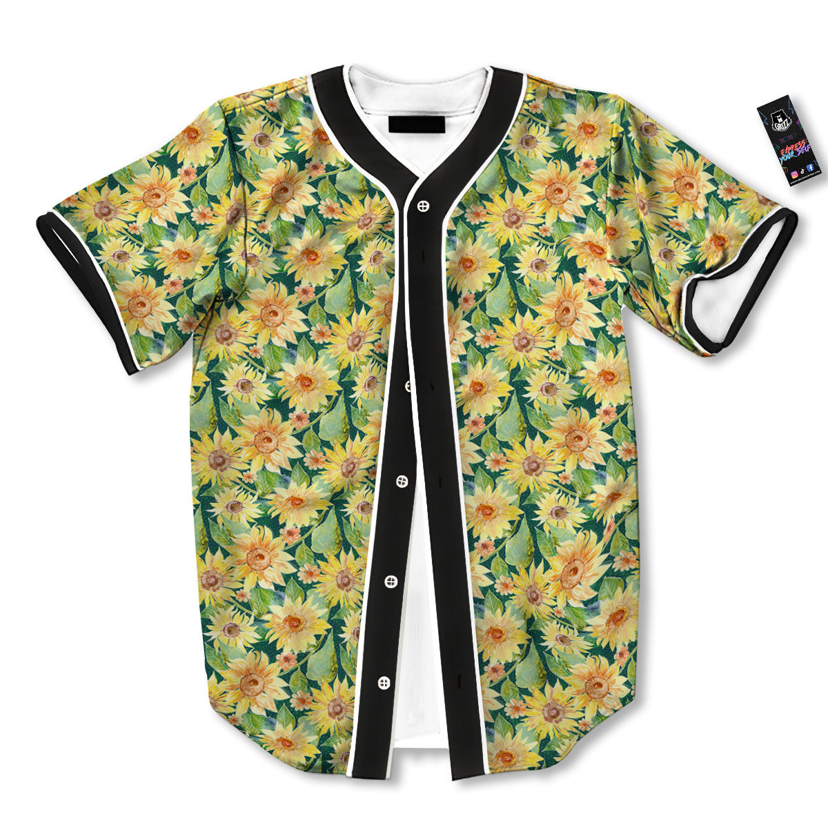 Sunflower Green Watercolor Print Pattern Baseball Jersey-grizzshop