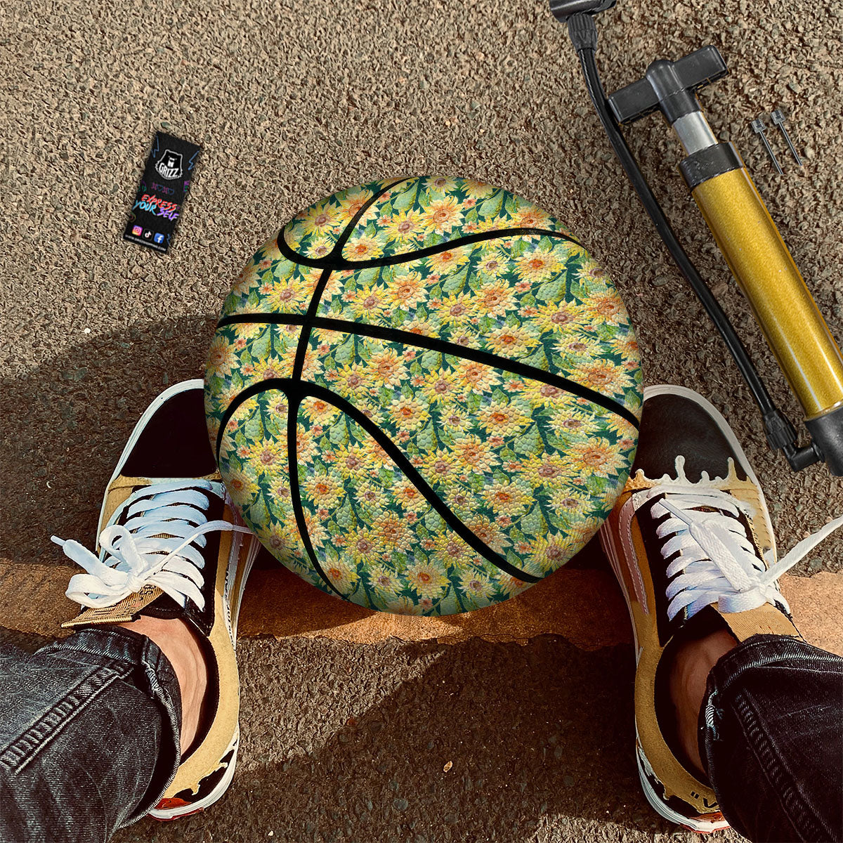 Sunflower Green Watercolor Print Pattern Basketball-grizzshop