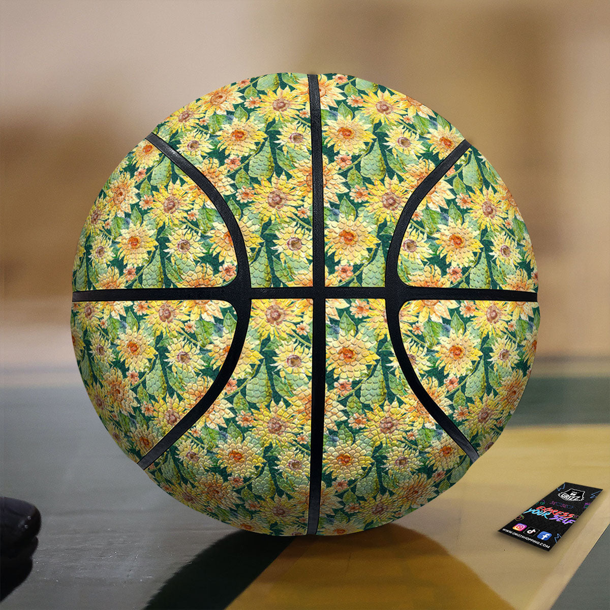 Sunflower Green Watercolor Print Pattern Basketball-grizzshop