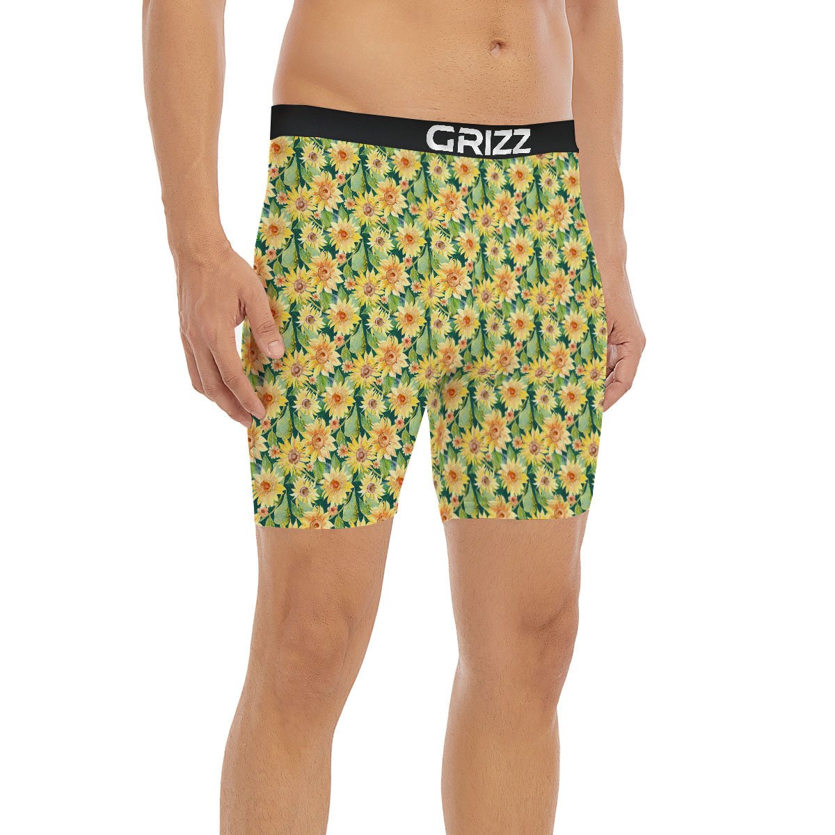 Sunflower Green Watercolor Print Pattern Boxer Briefs-grizzshop
