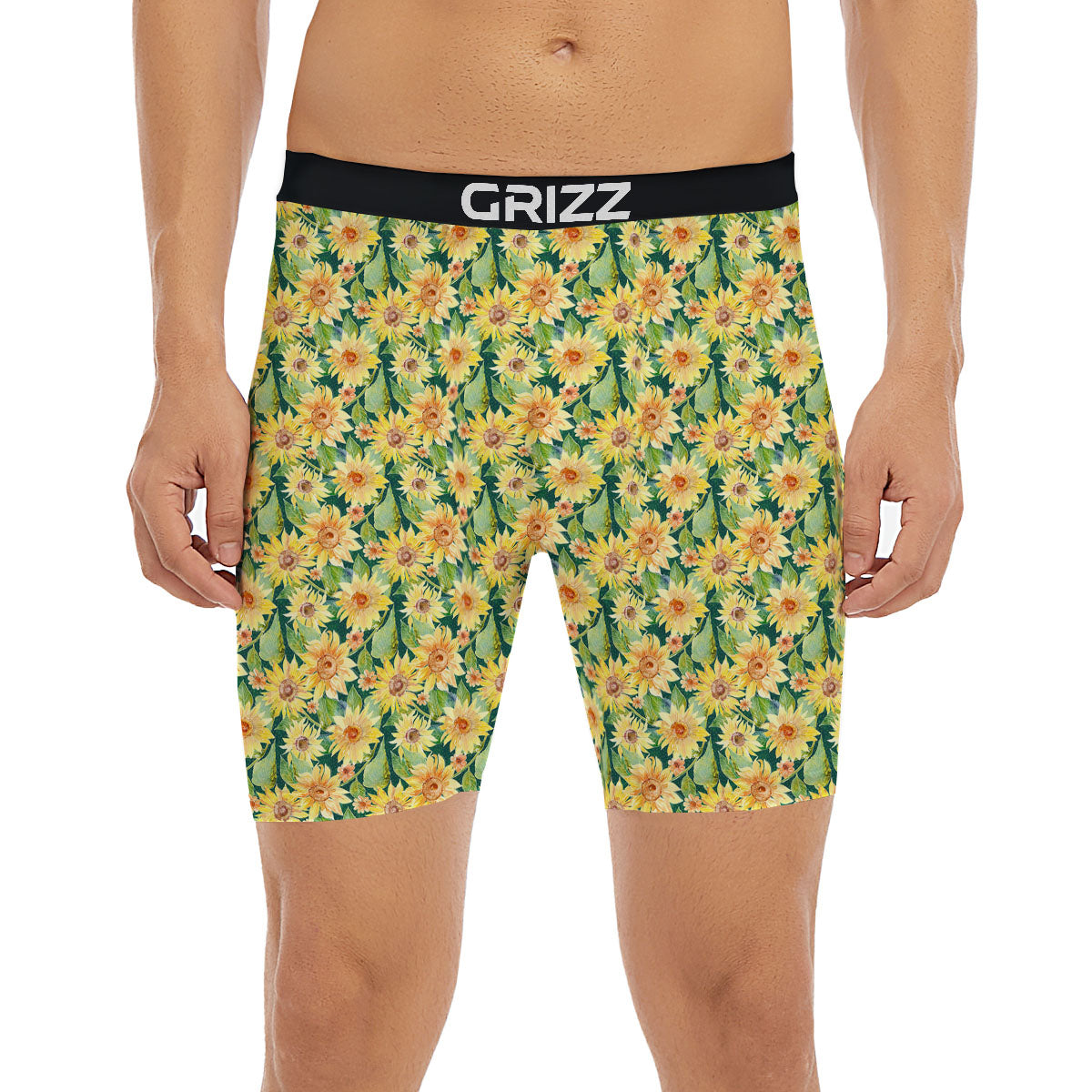 Sunflower Green Watercolor Print Pattern Boxer Briefs-grizzshop
