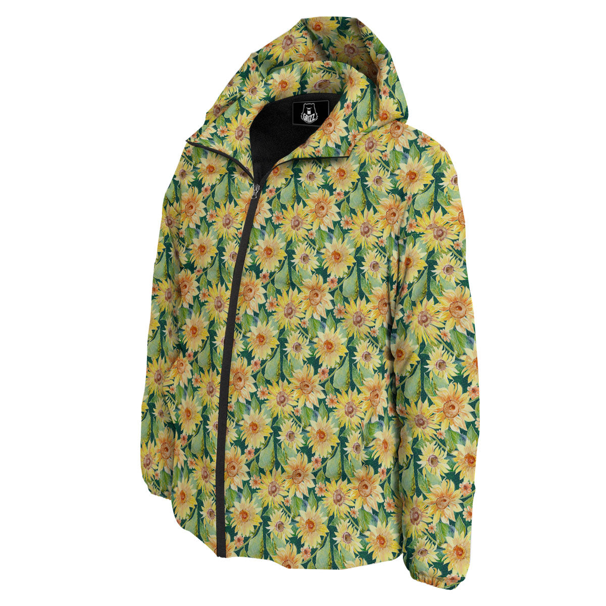 Sunflower Green Watercolor Print Pattern Down Jacket-grizzshop