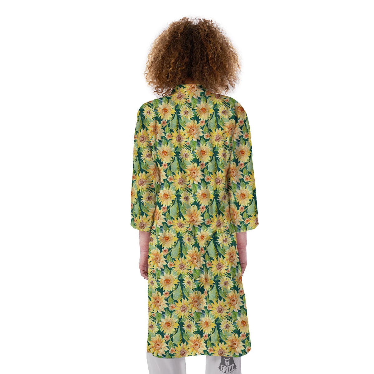 Sunflower Green Watercolor Print Pattern Kimono-grizzshop