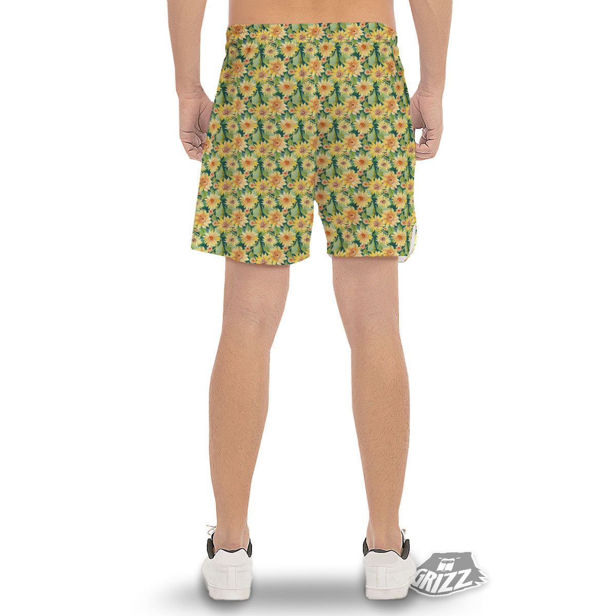 Sunflower Green Watercolor Print Pattern Men's Gym Shorts-grizzshop