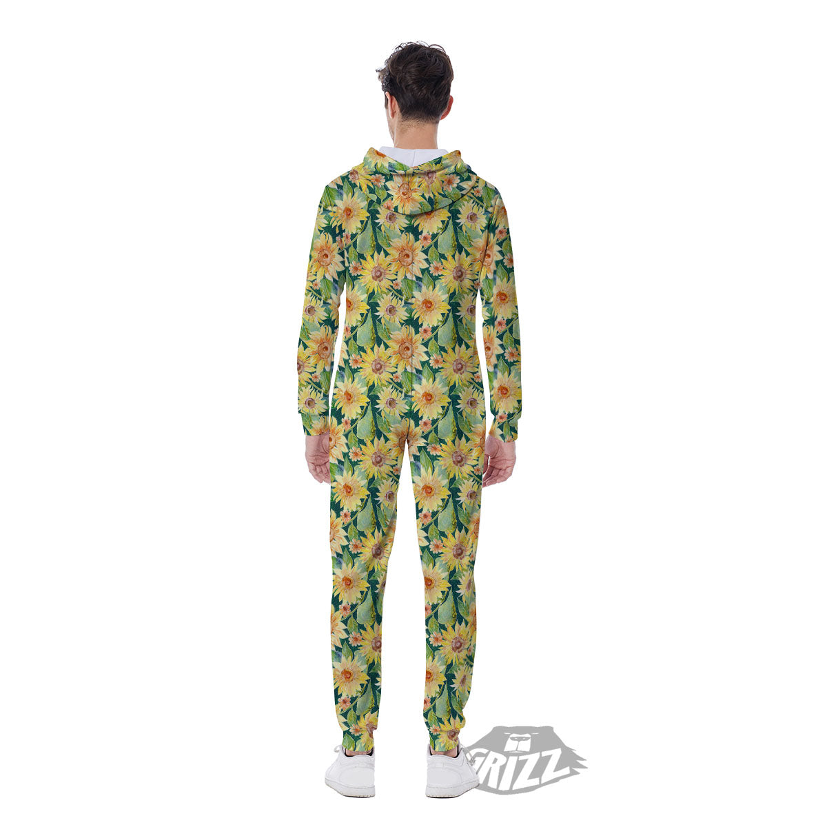 Sunflower Green Watercolor Print Pattern Men's Jumpsuit-grizzshop