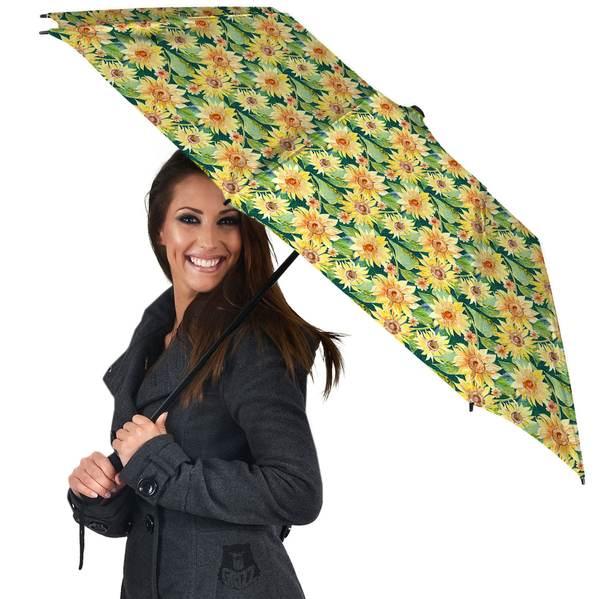Sunflower Green Watercolor Print Pattern Umbrella-grizzshop