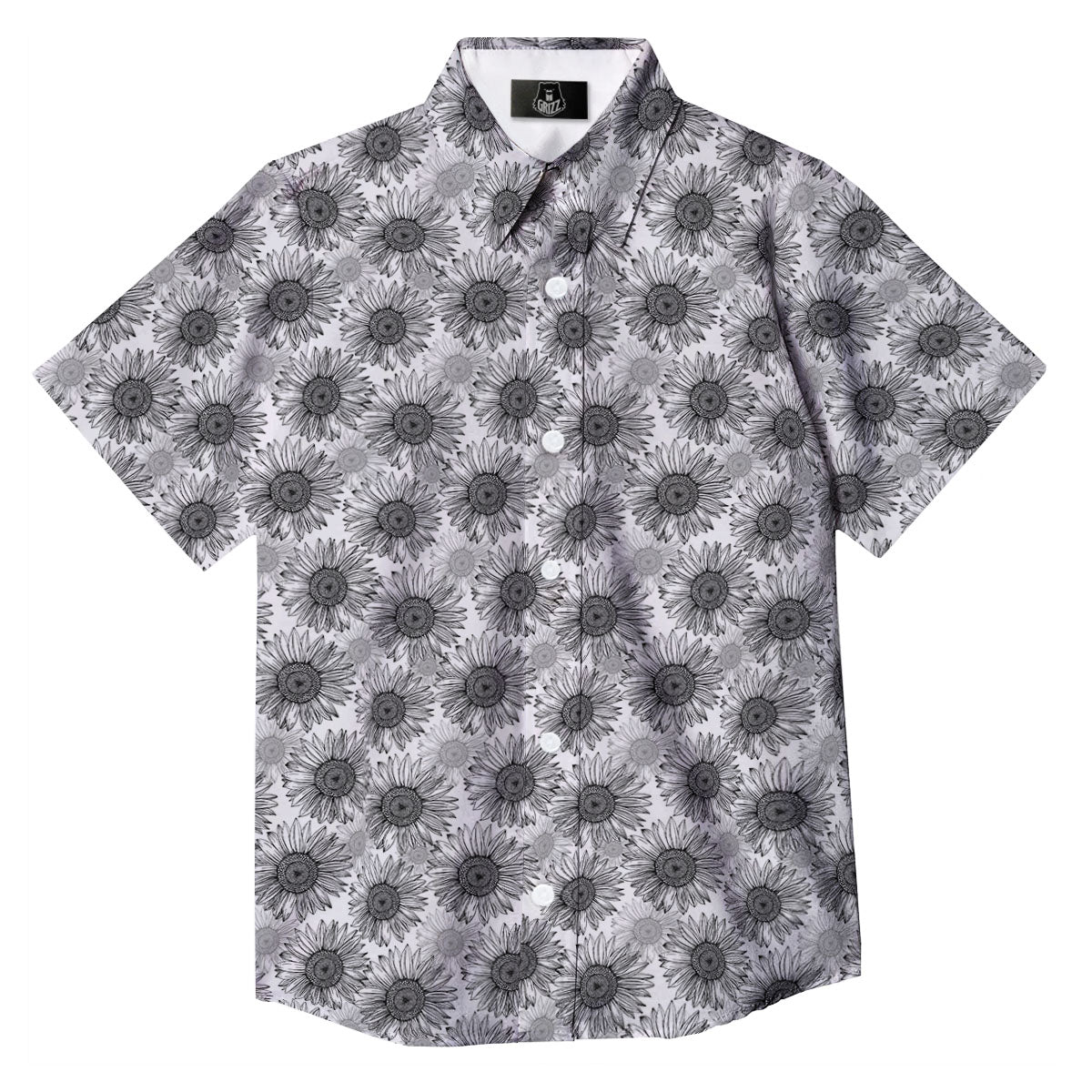 Sunflower Hand Drawn Print Pattern Button Up Shirt-grizzshop