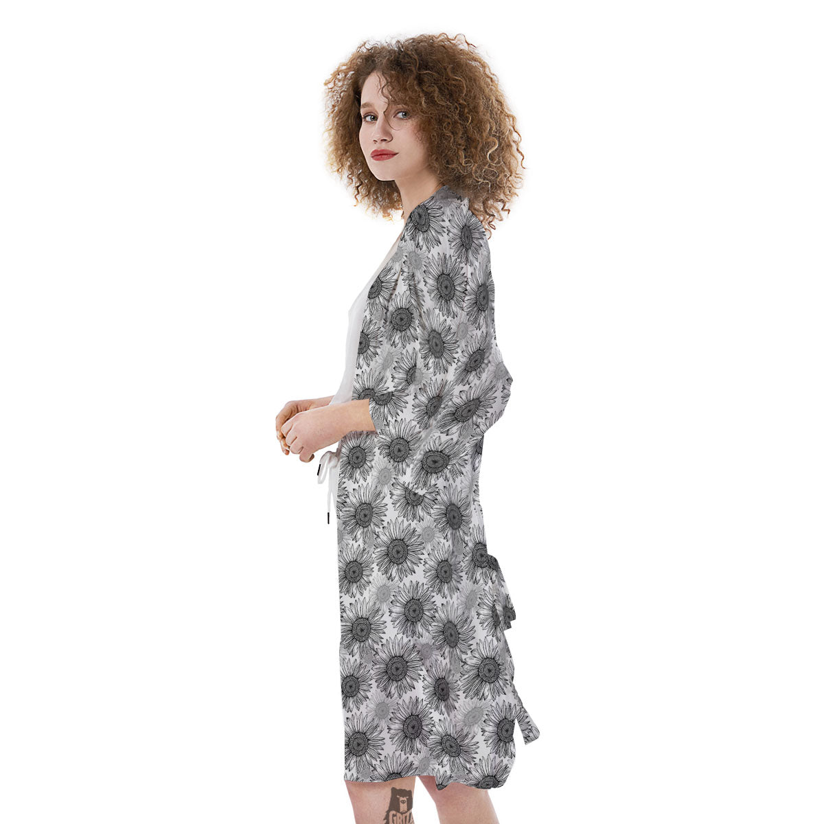 Sunflower Hand Drawn Print Pattern Kimono-grizzshop
