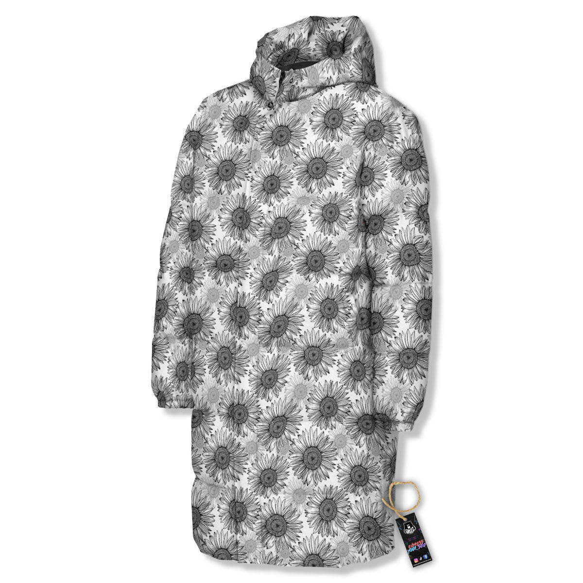 Sunflower Hand Drawn Print Pattern Long Down Jacket-grizzshop