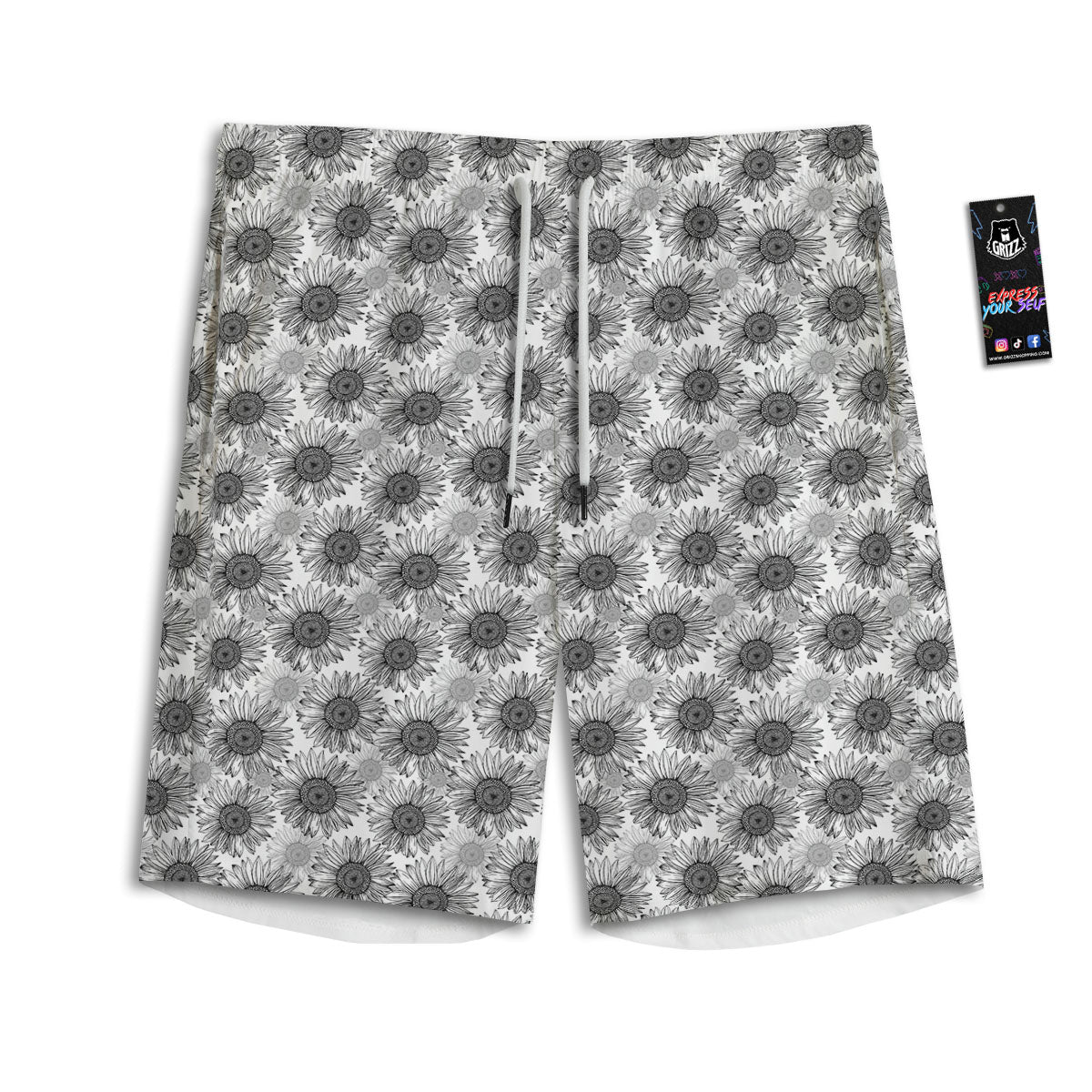 Sunflower Hand Drawn Print Pattern Men's Athletic Shorts