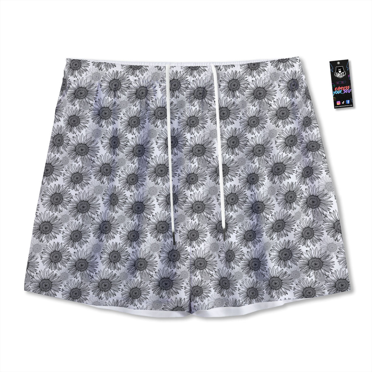 Sunflower Hand Drawn Print Pattern Mesh Shorts