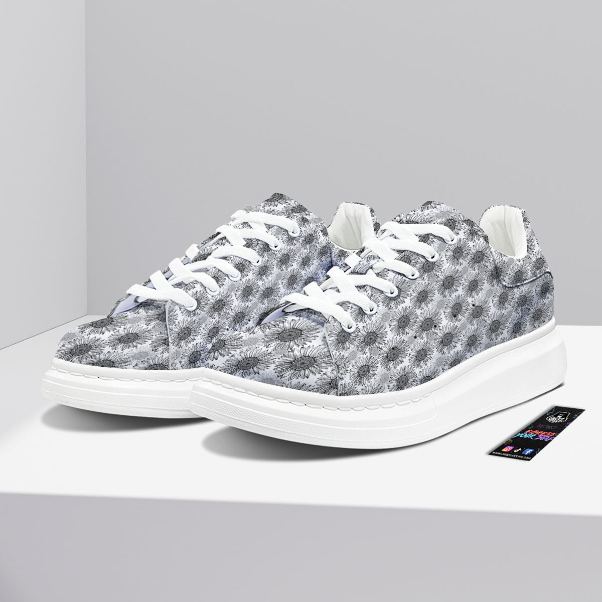 Sunflower Hand Drawn Print Pattern Platform Shoes-grizzshop