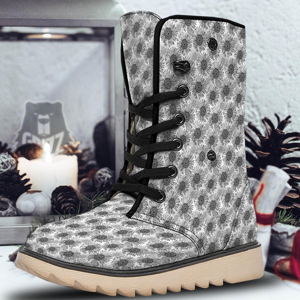 Sunflower Hand Drawn Print Pattern Snow Boots-grizzshop