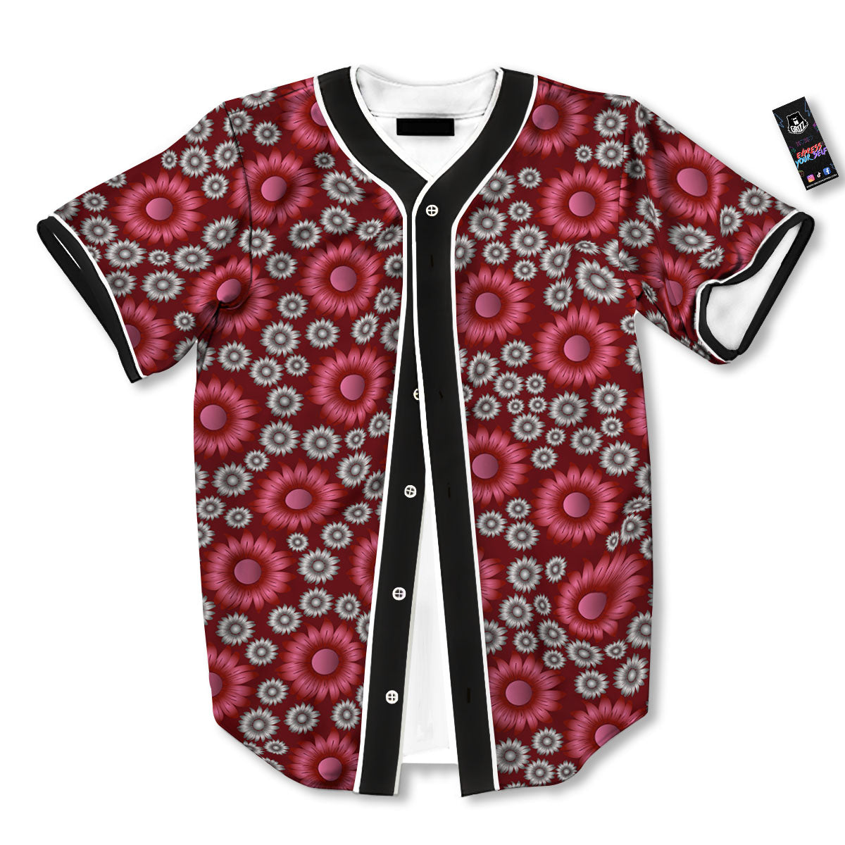 Sunflower Magenta Pink Print Pattern Baseball Jersey-grizzshop