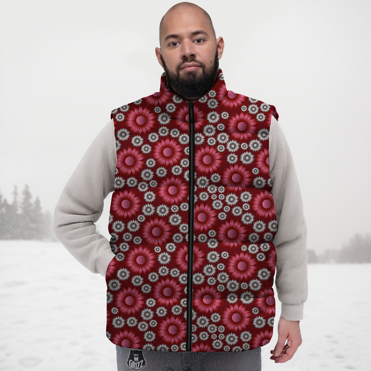 Sunflower Magenta Pink Print Pattern Down Vest