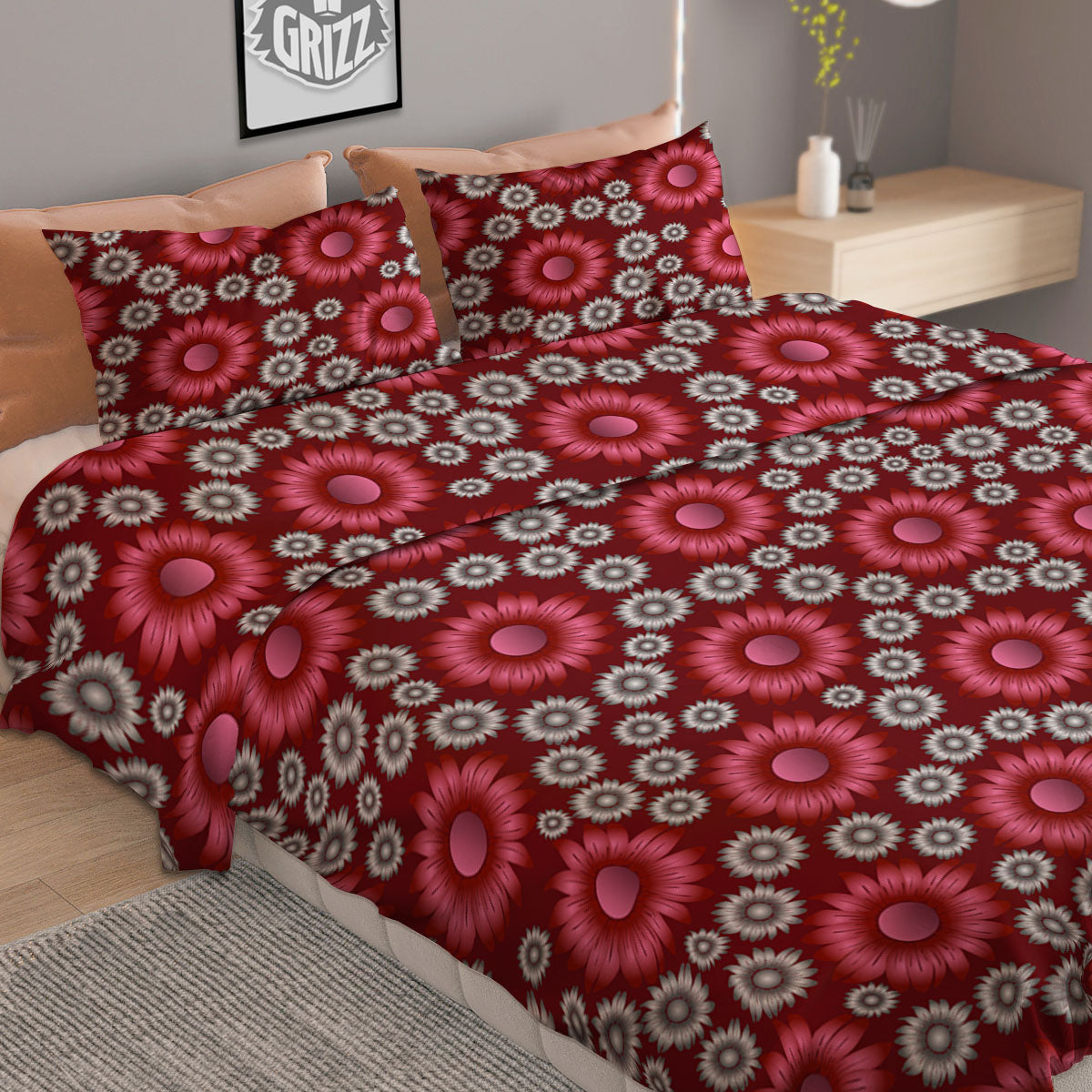 Sunflower Magenta Pink Print Pattern Duvet Cover Bedding Set
