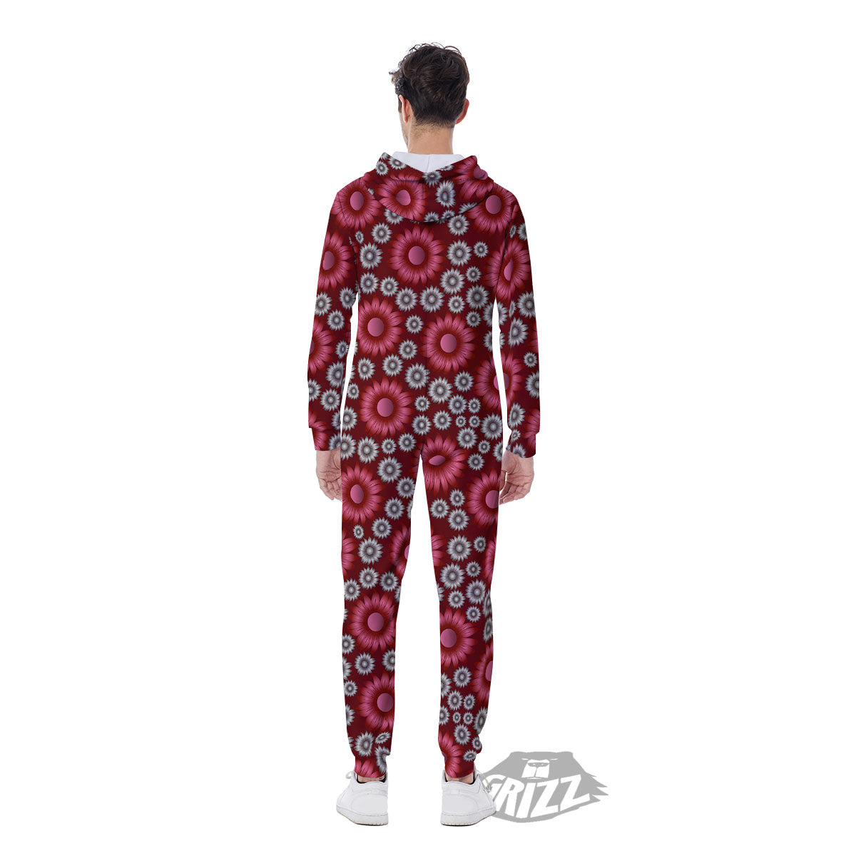Sunflower Magenta Pink Print Pattern Men's Jumpsuit-grizzshop