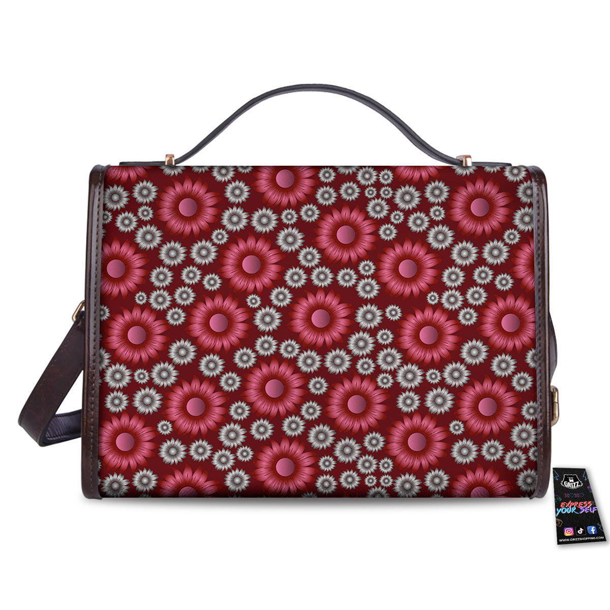 Sunflower Magenta Pink Print Pattern Women's Satchel Bag-grizzshop
