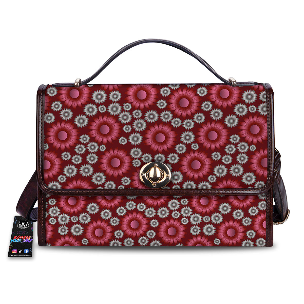 Sunflower Magenta Pink Print Pattern Women's Satchel Bag-grizzshop