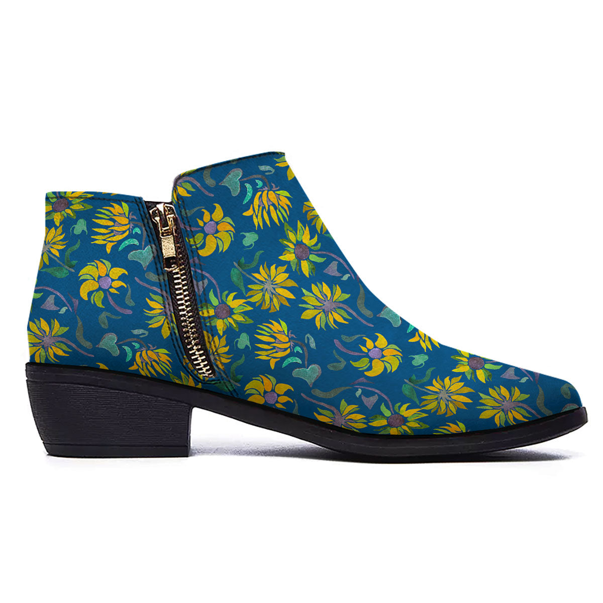 Sunflower Navy Print Pattern Ankle Boots-grizzshop