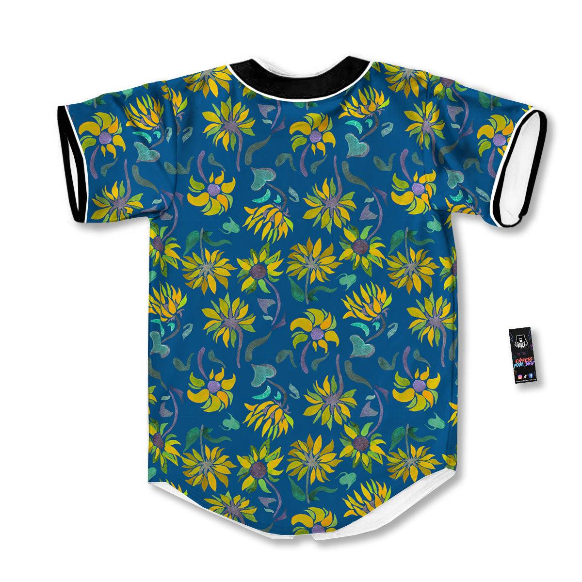 Sunflower Navy Print Pattern Baseball Jersey-grizzshop