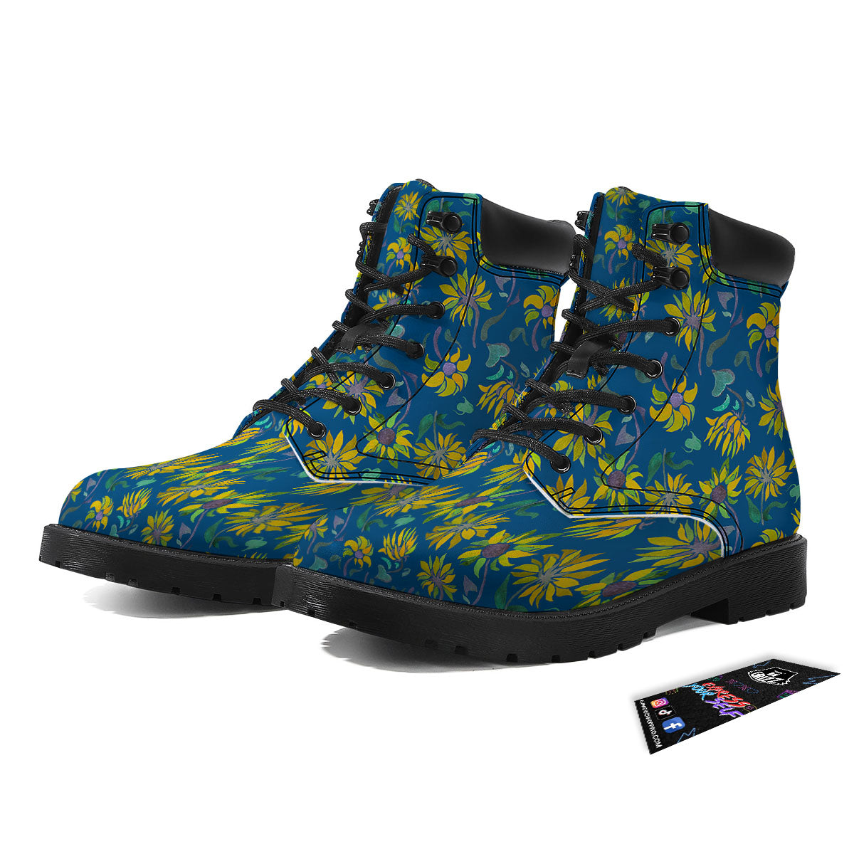Sunflower Navy Print Pattern Boots-grizzshop